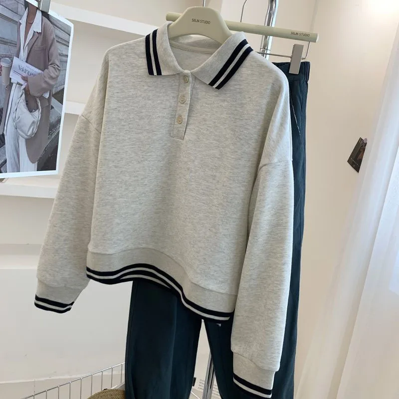 Autumn and Winter Fashion Trends Korean Edition Design Sense Small Streak Polo Neck Casual Style Women's Long Sleeve Sweater