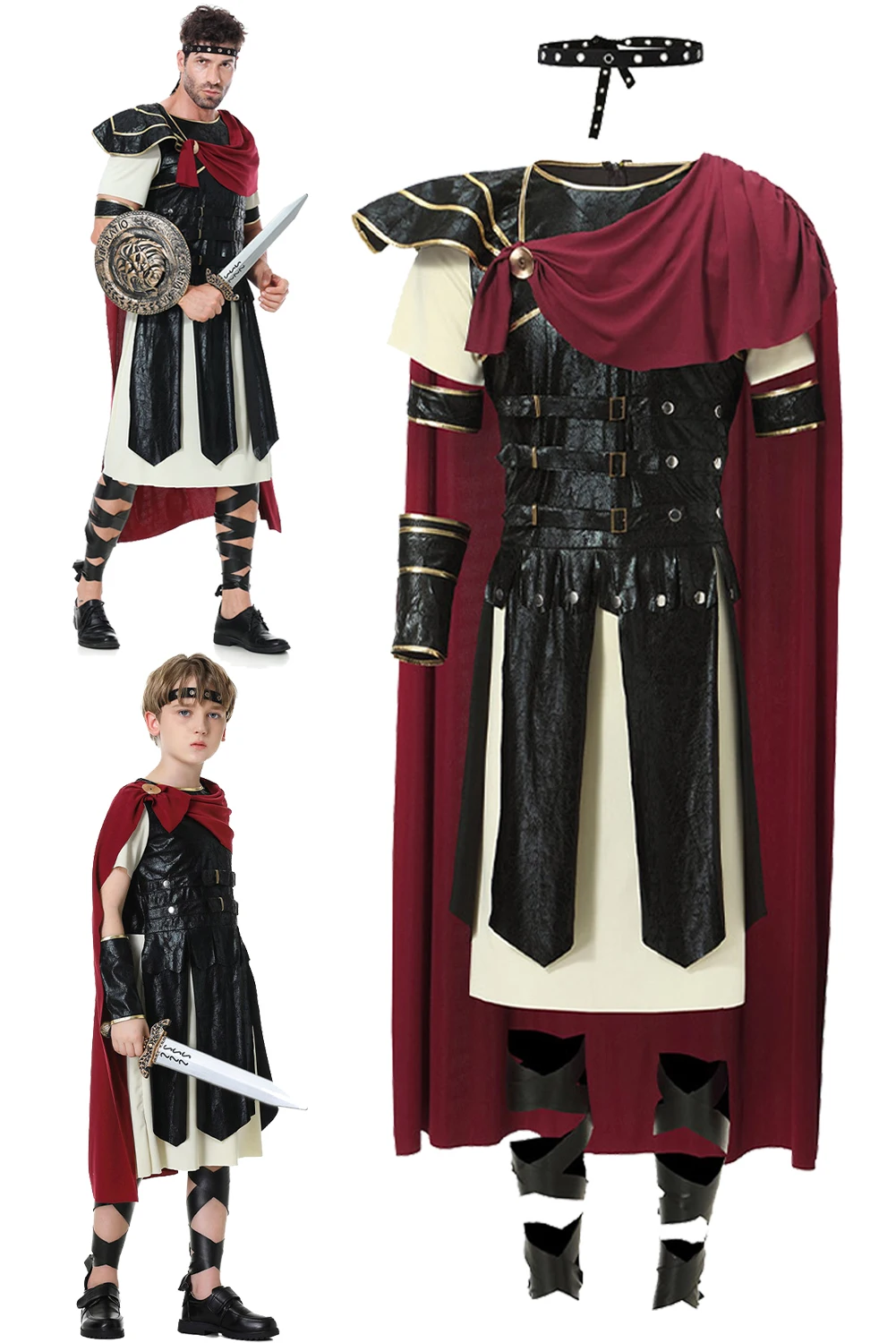 

Roman Gladiator Cosplay Fantasy Cloak Retro Movie Costume Audacious Outfits Halloween Carnival Party Disguise Suit Adult Kids