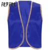 Mens Halloween Arabian Prince Waistcoat Vest Shiny Gold Trim Open Front Carnival Party Dress Up Indian Arabian Cosplay Costumes 1
