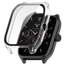 Premium Tempered Glass Protective Case with Screen Protector Cover for Amazfit GTS 4 Mini (Transparent)