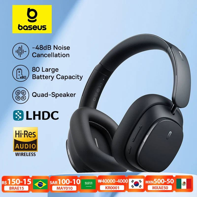 

Baseus H1 pro Wireless Headphone Hybrid -48dB Active Noise Cancellation Bluetooth Headset Hi-Res Certified LHDC Code Earphone