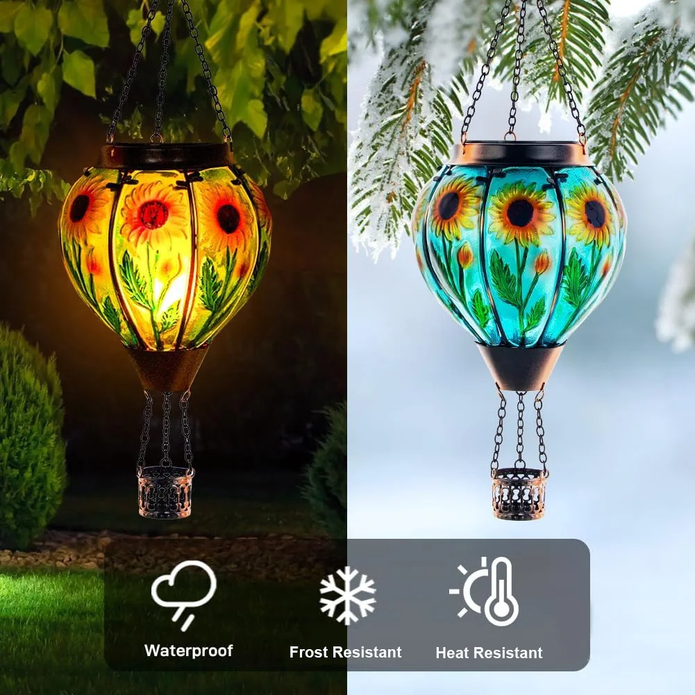 Regal Art & Gift Hot Air Balloon Solar Lantern U2013 Hanging Solar-Powered LED Lights, Waterproof Portable Decorative Outdoor Lamp Made Of Metal & Glass For Garden, Patios & Pathway U2013 Purple