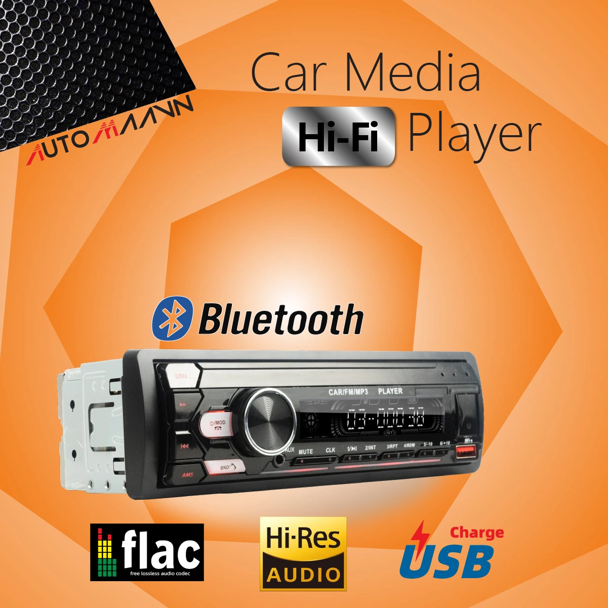 1Din Car Bluetooth Media Player Receiver Radio with Dual USB TF Slot