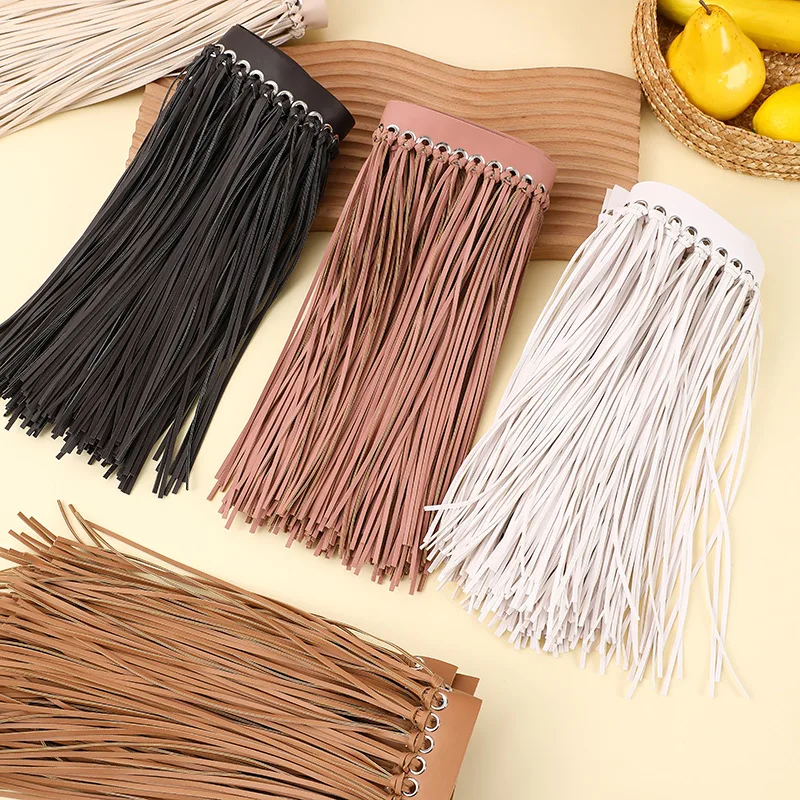 100 cm farbiges PU-Kunstleder mit Quasten und Fransen, Spitzenband für Tasche, Kleidung, Handtasche, Dekoration, Borten, DIY-Nähzubehör – Detail 2