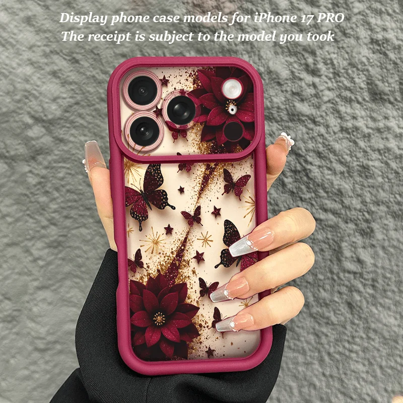 Elegant Luxury Wine Red Butterfly Star Pattern Phone Case For IPhone 17 Pro Max 16 15 14 13 12 11 XS XR X 7 8 Plus 17E Air Cover_voghion.com