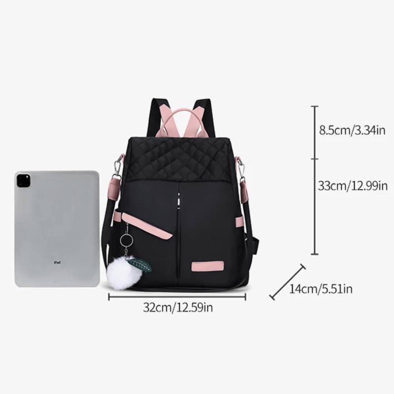 Women's backpack, large capacity, with adjustable shoulder straps, solid color, zipper closure, polyester lining, suitable for v