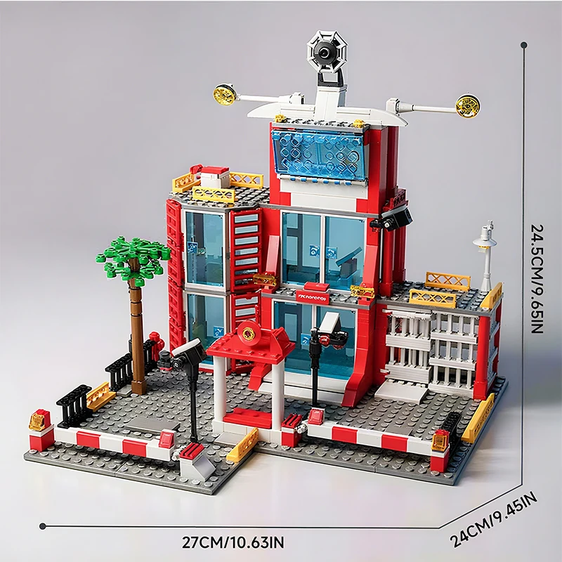 Police and Fire Station Building Blocks Set with Rescue Truck Car Figures Constr