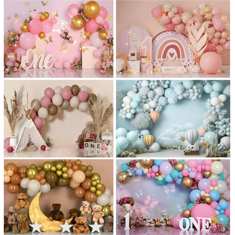 

One Year Old Birthday Party Decor Newborn Photography Backdrop Rainbow Balloon Galaxy Studio Background Photo Booth Props QQ-01