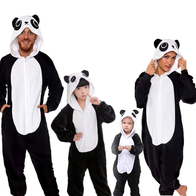 

Family Kigurumi Pajamas Black Panda Animal Onesie Cosplay Costume Pajamas For Babies Kids and Adults