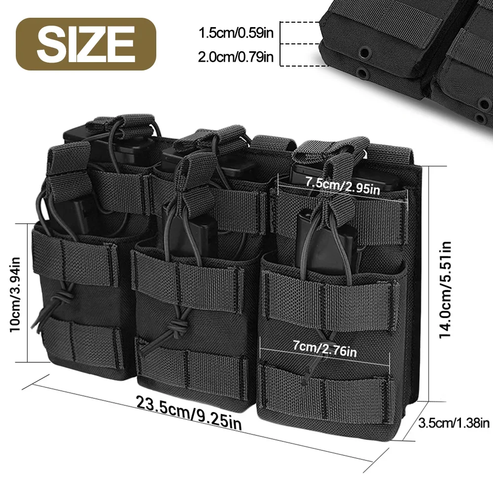 Triple Magazine Pouch Double-Layer Mag Pouches 6 Rounds Mag Bag Open-Top Molle Pouch Universal Cartridge Holder for M4 M14 M16 3