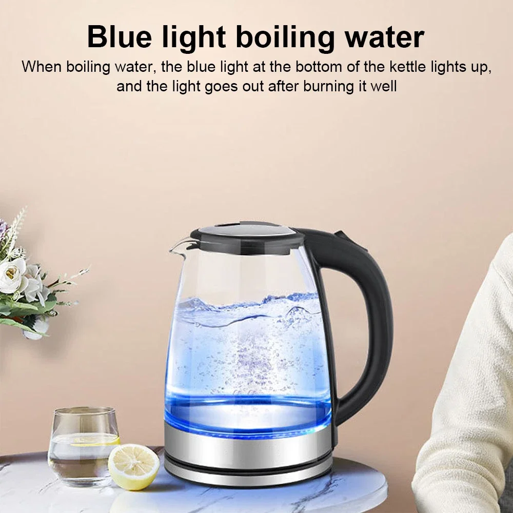 2L Electric Kettle Glass 360 Blue LED Illuminated Large Jug Auto Shut Off 1800W