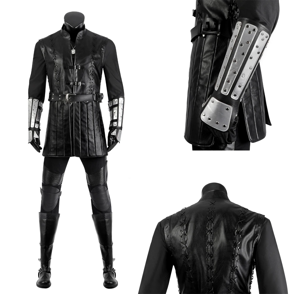 

High Quality Geralt Movie Witcher Outfits Halloween Carnival Party Fancy Disguise Roleplay Outfit For Adult Male Black Leather