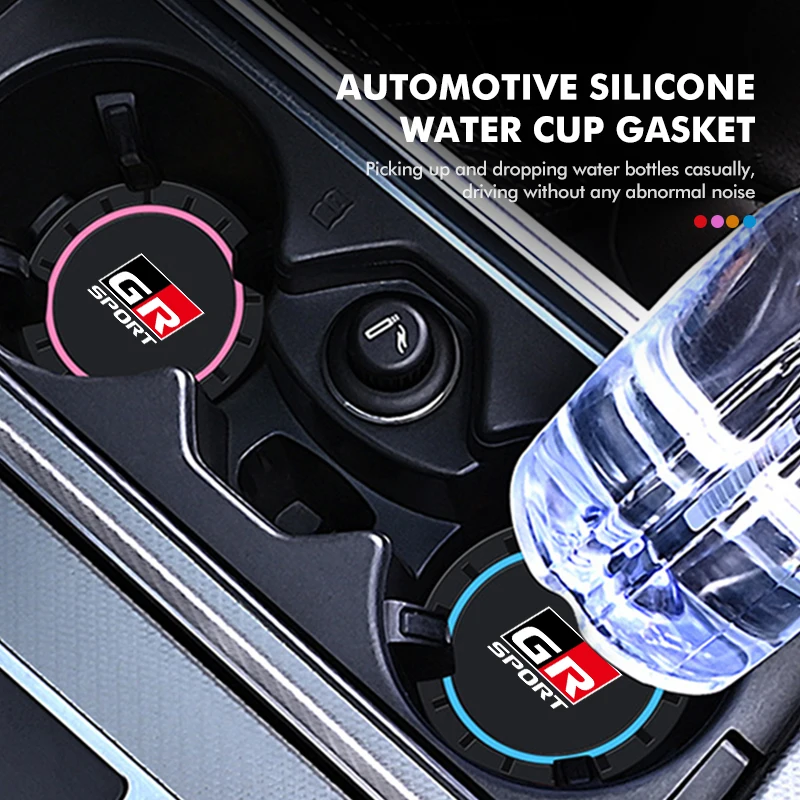 Cup Holder Inserts 2pcs Car Water Cup Anti-Slip Silicone Coaster For Toyota GR Sport Gazoo Racing Yaris 86 Corolla Hilux Supra