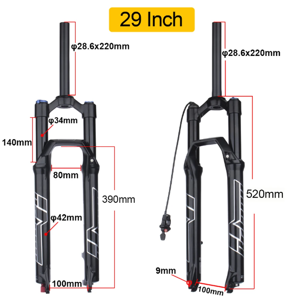 Bolany Bicycle Air Fork 27.5/29 Inch Mtb Bike Air Suspension Fork 120/140mm Travel 34mm Straight Tube Magnesium Alloy Bike Fork