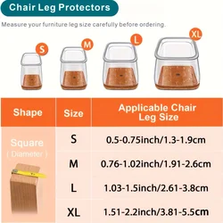 12 - Pack Square Chair Leg Floor Protectors with Felt Pads - Anti - Slip Furniture Covers - XL (Transparent)