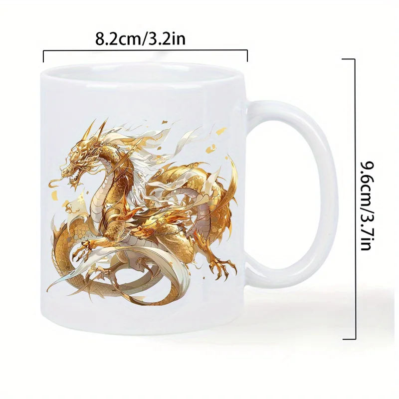 Dragon Coffee Mug – White Ceramic with Gold Dragon Design 3