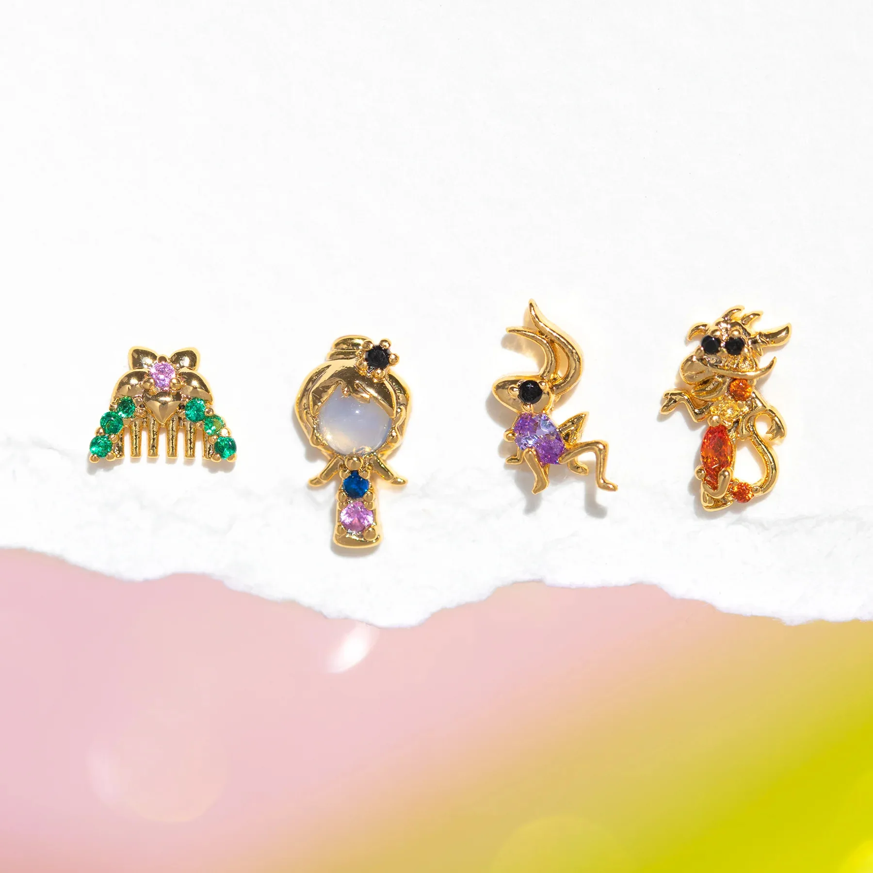 Earrings Set Cute Cartoon Princess for Women Girl Vintage Colorful Zircon Stud Jewelry Gift