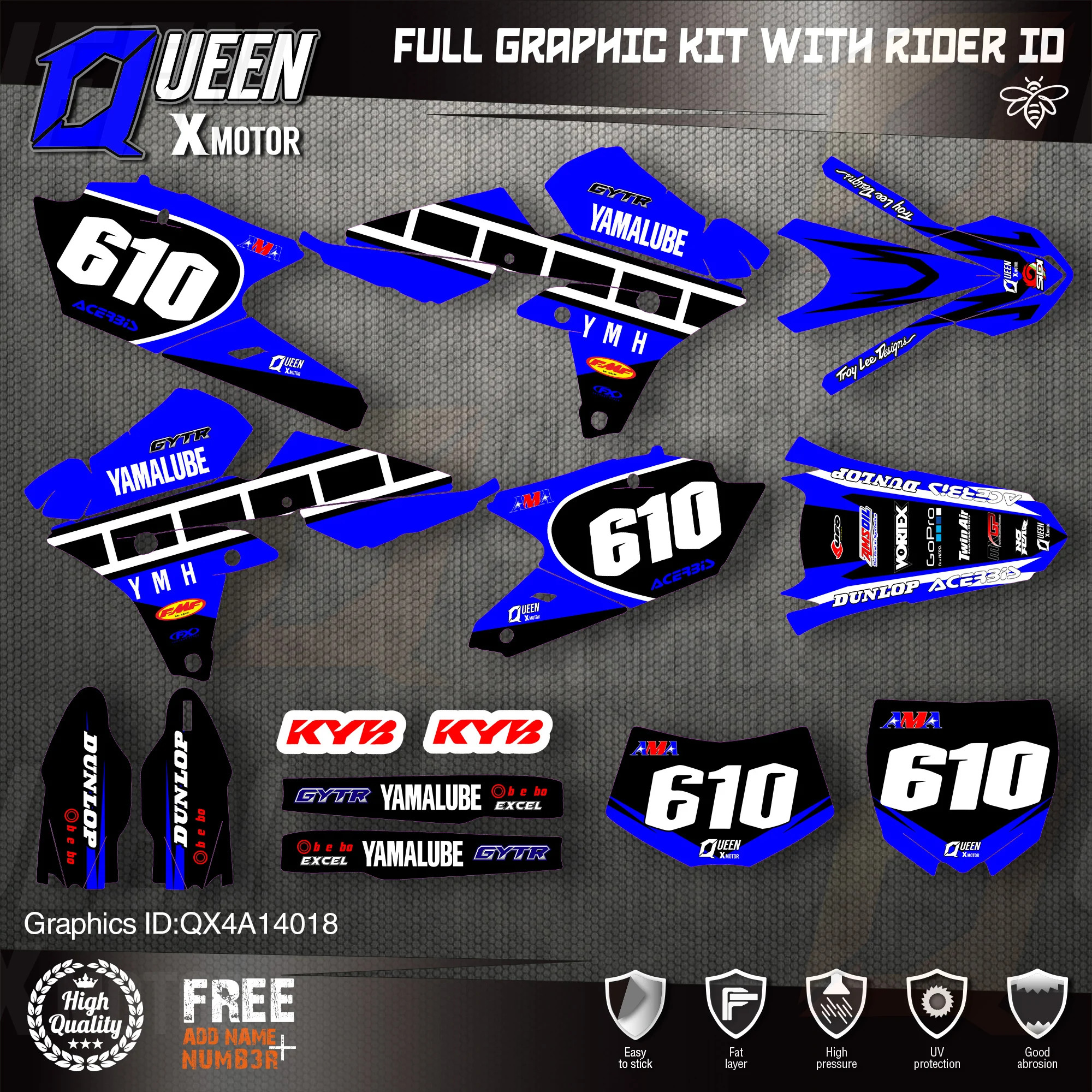 

QUEEN X MOTOR Custom Team Graphics Backgrounds Decals 3M Stickers Kit For YAMAHA 14-18YZ250F 15-18YZ250FX WRF250 14-17YZ450F 018