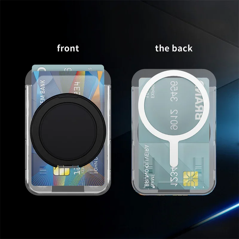 Magnetic Clear Wallet Card Holder with Ring Stand
