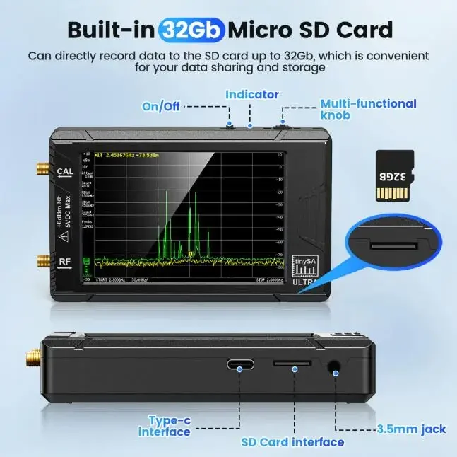Tinysa Spectrum Analyzer TinySA ULTRA 4" Display 100kHz To 5.3GHz With 32GB Card