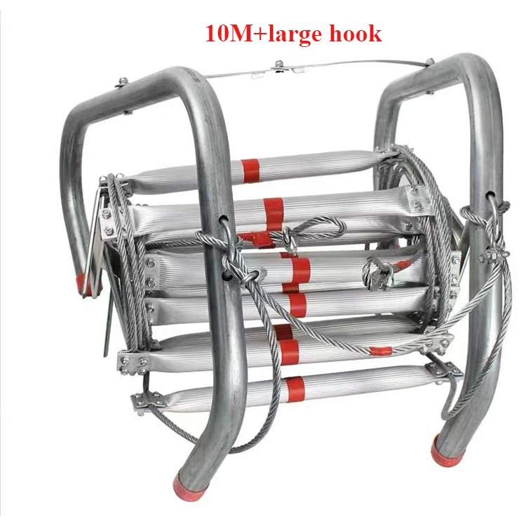 10m Aluminum Alloy Household Fire Escape Ladder Folding Wire Rope Ladder Fire Rescue Stainless Steel