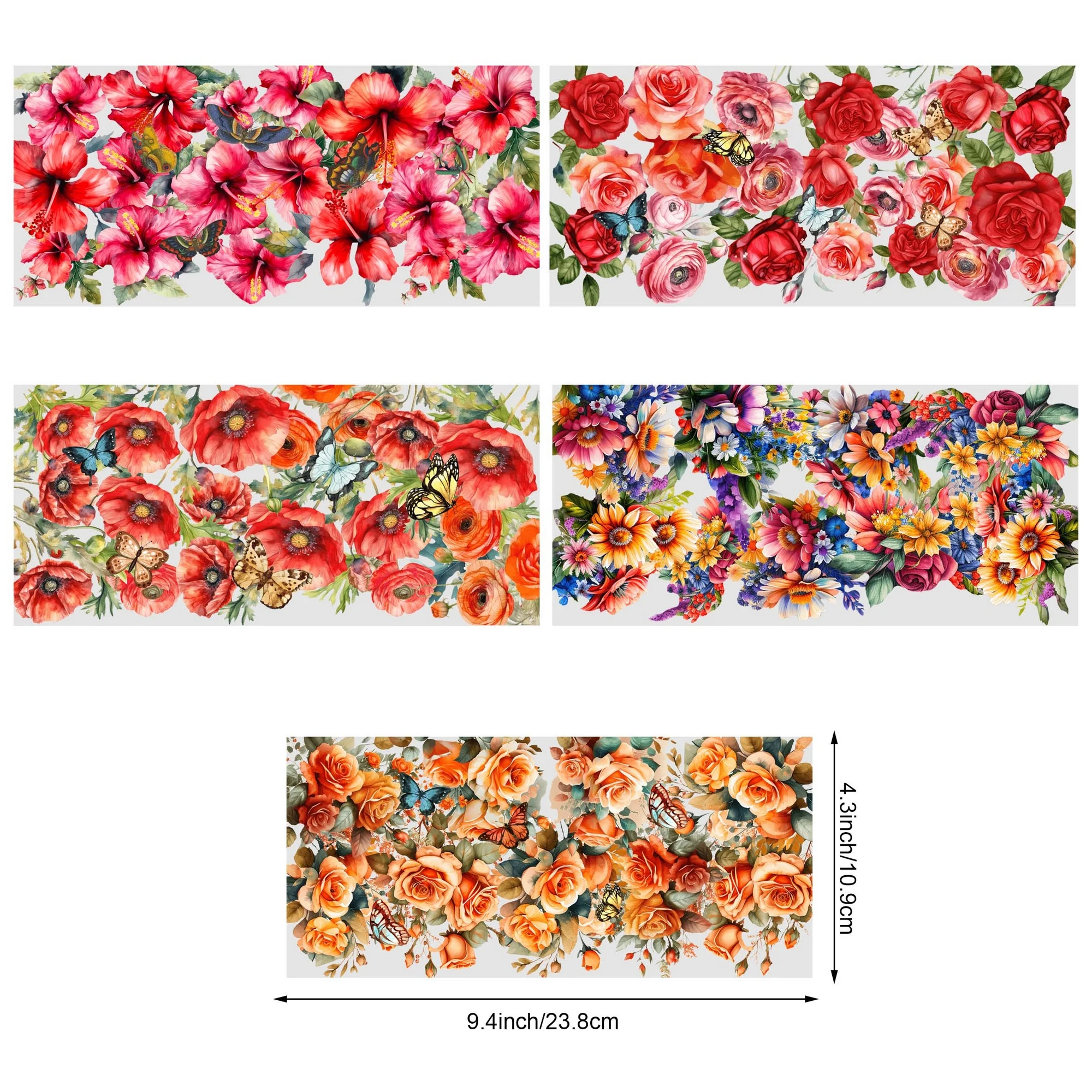 5 Sheets Beautiful Flower UV DTF Glass Cup Packaging Transfer Stickers Wipe-On Transfer Stickers 16oz Glass