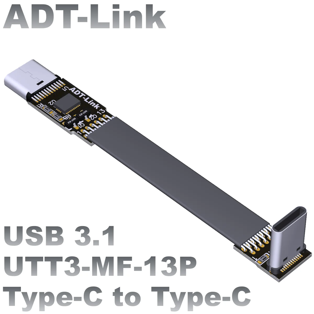 

USB3.1 Flat Data Soft Row Extension Cable C Revolution C Female Type-c Bending Angle 90 degrees ADTgen2x1 10G