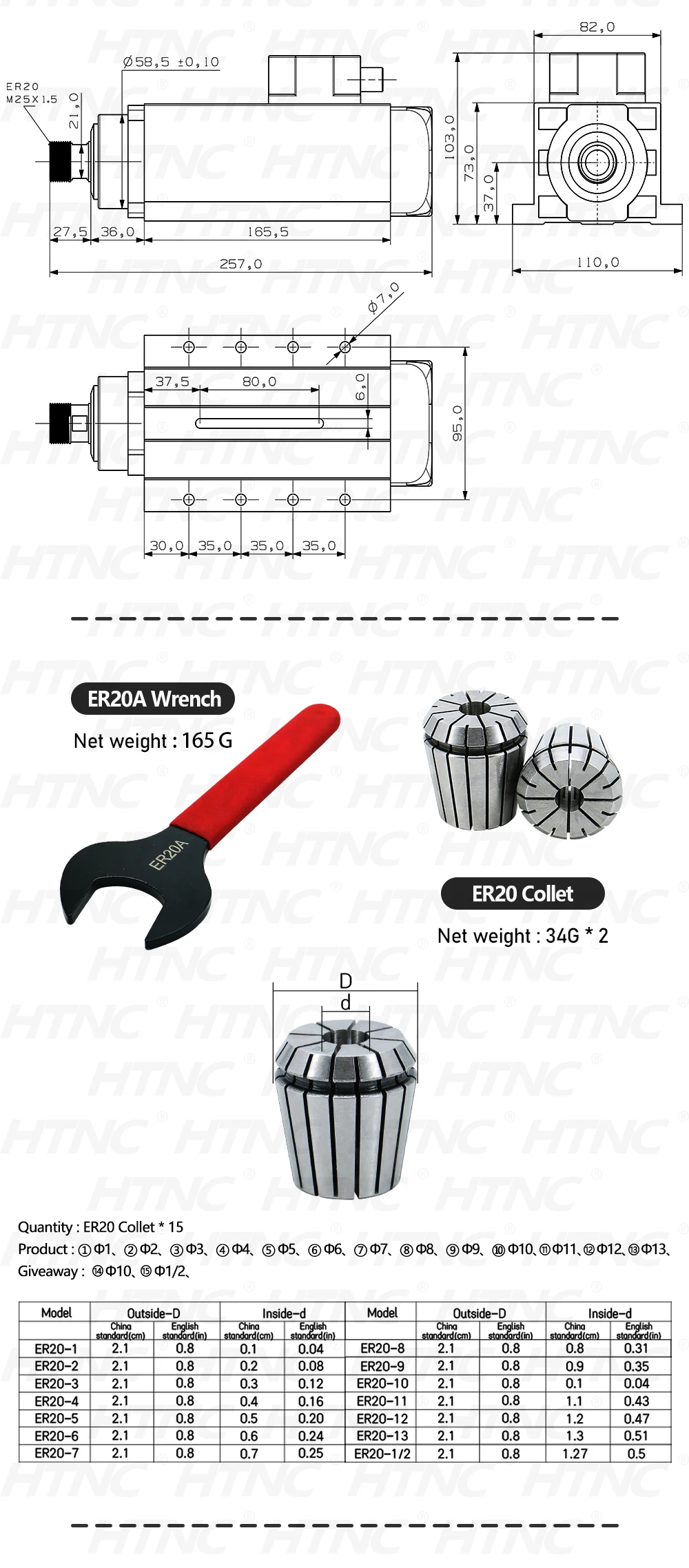 2.2kw Spindle Motor kit For Wood Aluminium Soft metal ER20 400hz 24000rpm 2200w