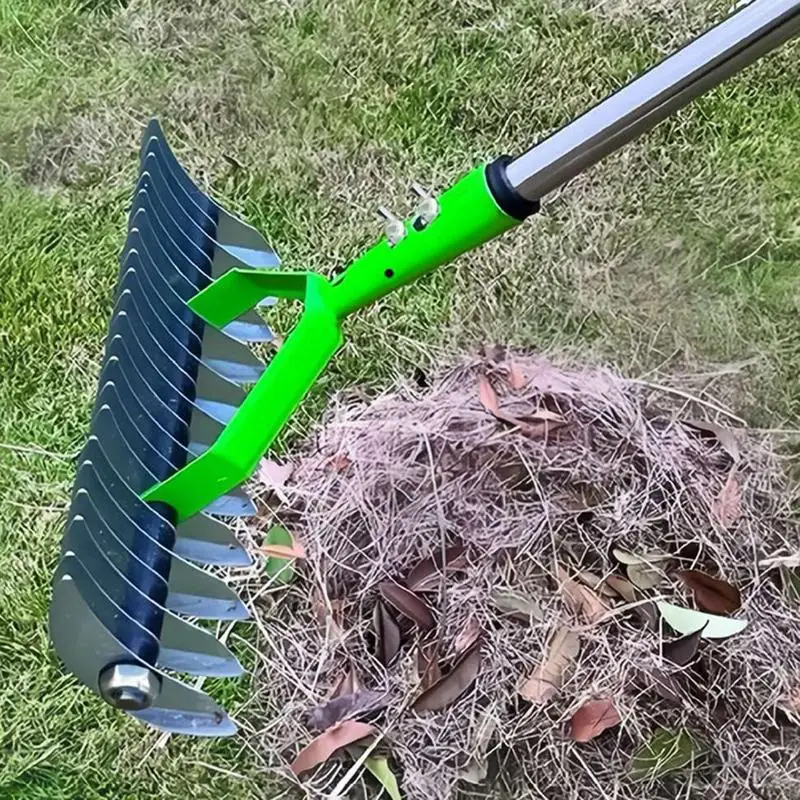 Lawn Loosening Rake Gardening Grass Clearing Rake Sturdy Gardening Loosening Rake 12.8 Inch Wide grass Eater Rake 67 Inches Long 5