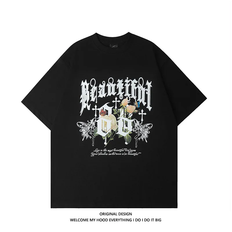 

Summer Men's 100% Cotton T-shirt Oversized Casual Breathable Harajuku Streetwear Short Sleeve Y2k Gym Tees Graphic Goth Clothes