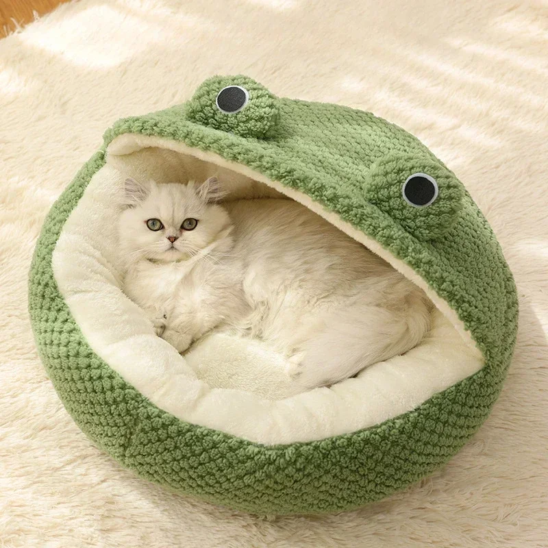 

Creative cute pet supplies, small frog semi-closed cat nest, autumn and winter warm, plush kennel dogs bed