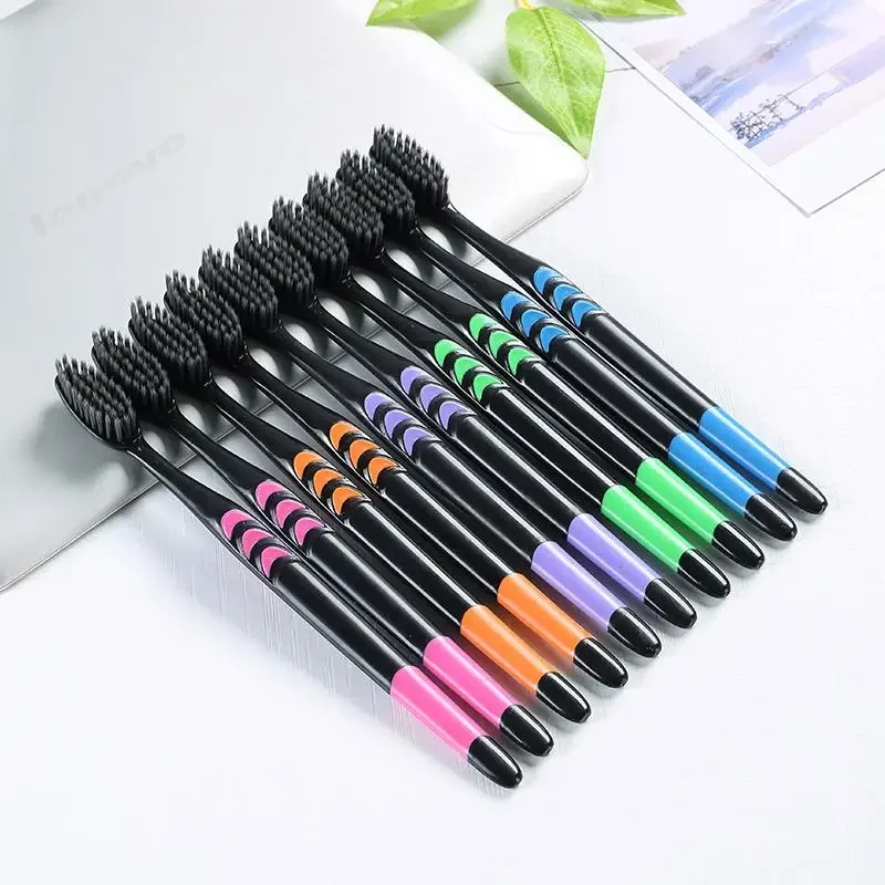 10PCS Family Pack Toothbrushes - Bamboo Charcoal Soft Bristles, Travel Carry Case Included, Random Color Design