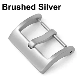 Elegant Stainless Steel Watch Pin Buckle - Brushed Matte Finish in Silver, Gold, Black - Leather Band Clasp Accessories - 22mm (Brushed Silver)