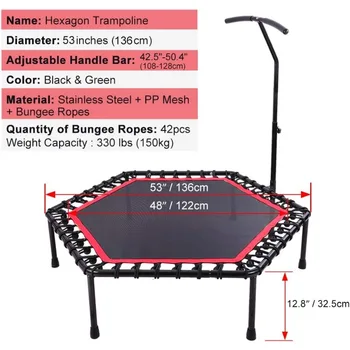 ONETWOFIT 48" Silent Mini Trampoline with Adjustable Handle Bar Fitness Trampoline Bungee Rebounder Jumping Cardio 2
