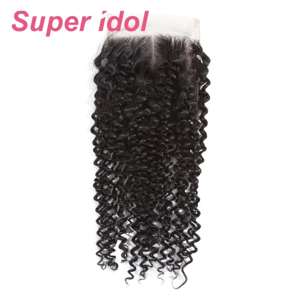 Kinky Curly 4X4 Transparent Lace Closure Brazilian Remy Human Hair 4X1 Lace Closure Natural black Pre-Plucked with Baby Hair
