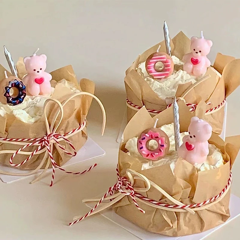 Happy Baby Birthday Cake Topper Lovely Pink Love Bear Candle Smile Creative Holiday Decoration Baking Dessert Dress Up Supplies