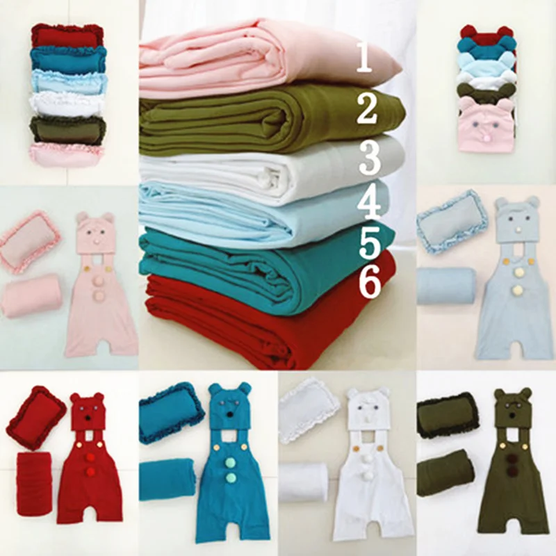 

Dvotinst Newborn Baby Photography Props Soft Bonnet Hat+Posing Pillow+Clothes+Blanket 4pcs Set Fotografia Accessories Photo Prop