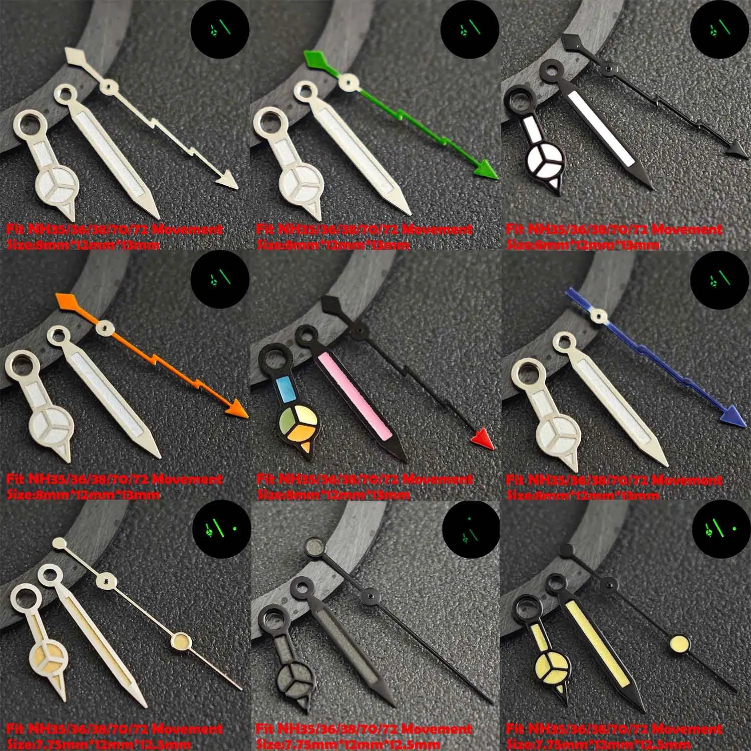 Luminous Green/Blue-Green Watch Hands - Premium Replacement Parts