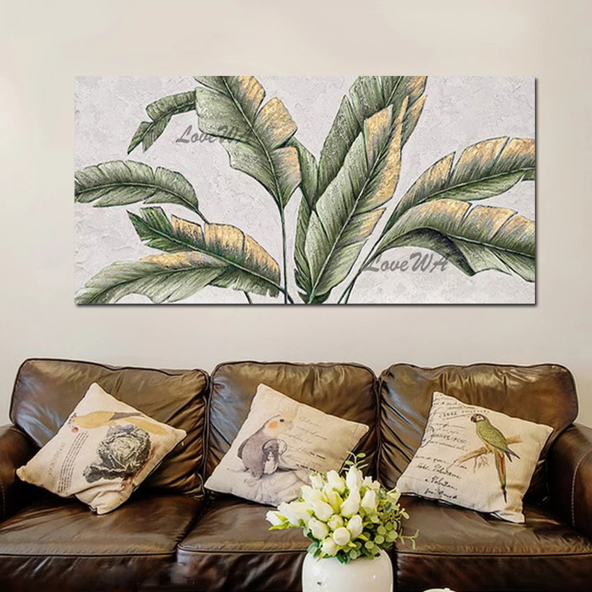 

Cafe Art Decor Abstract Gold Foil Oil Painting Handmade Canvas Artwork Unframed Large Tree Leaf Scenery Still Life Wall Picture