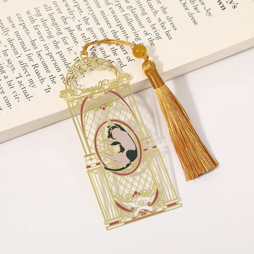 Tassel Cat Bookmark Metal Bookmark Brass Metal Classical Cute Style Student Gift Cultural and Creative Hollow 1PC