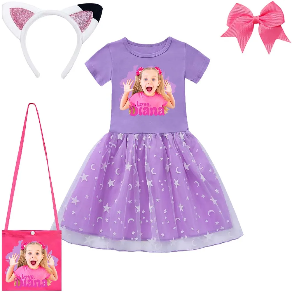 Diana and Roma Clothes Kids Princess Dress with Bag Hairbands Hairpins Cotton Mesh Dresses Children Halloween Wedding Vestidos girls dress,princess costume,kids clothes