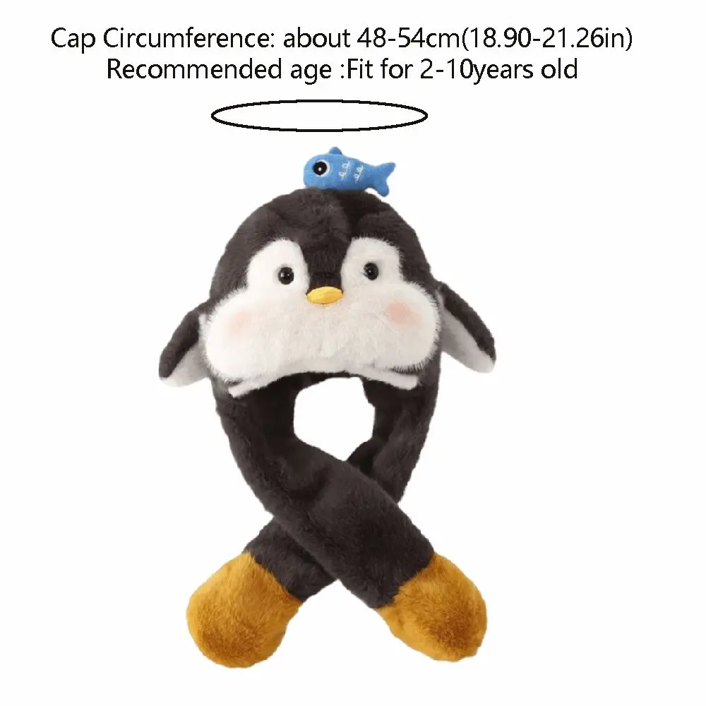 Cute Fluffy Ear Protection Cap Solid Color Windproof Children Pullover Cap Warm Fleece Lined Cartoon Penguin Hat Outdoor Sport