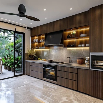 ตู้ครัวสั่งทำ ตู้ครัวไม้หรูหราสั่งทำ เฟอร์นิเจอร์ครัวไม้โมเดิร์น ตู้ไม้วอลนัทแท้ ตู้ครัวราคาประหยัด 1