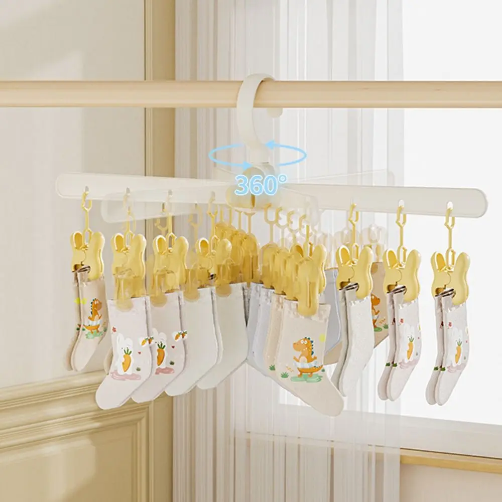 

with 8Clips Multi-functional Clothes Rack Small Object Non-Slip Underwear Sock Hangers 365° Rotation Plastic Drying Rack Home