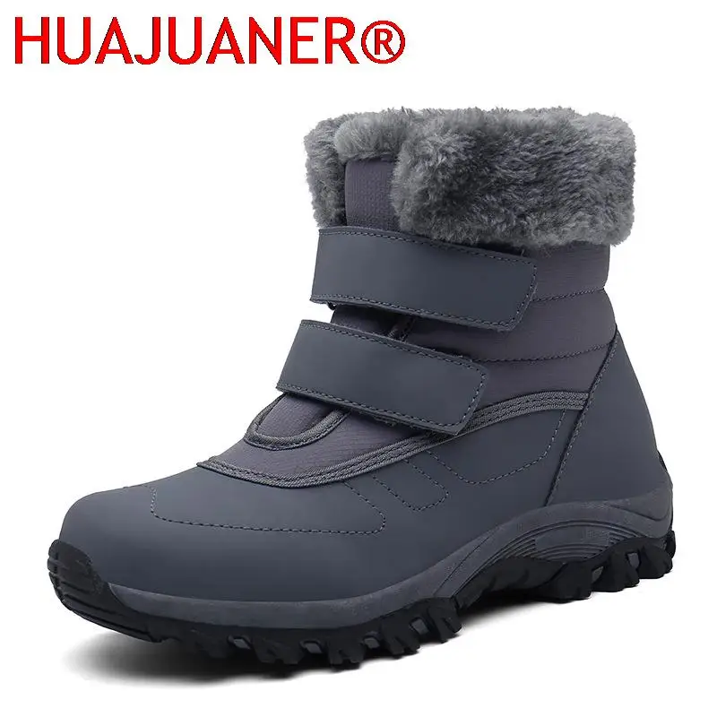 

Зимние женские стильные зимние ботинки HUAJUANER, высокие теплые противоскользящие ботинки на подкладке, обувь черного и серого цвета без шнуровки