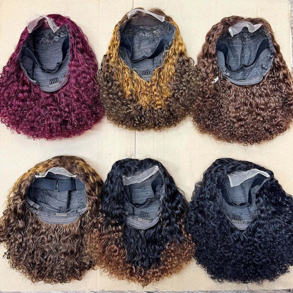 250% Density Water Wave Curly Human Hair Wigs Double Drawn 4x4 Transparent Lace Closure Human Hair Wigs  For Black Women