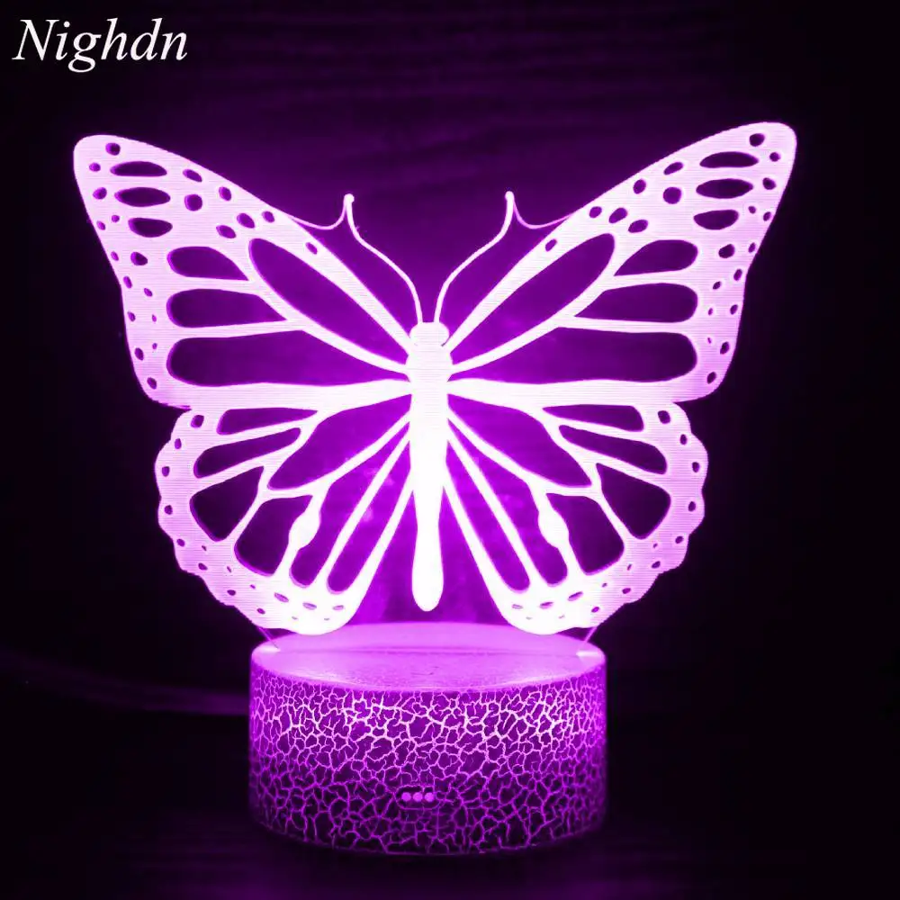 Nighdn Schmetterling Nachtlichter für Kinder 7 Farbwechsel Acryl führte 3d Illusion USB Tisch lampe Raum dekor Kinder Geburtstags geschenk