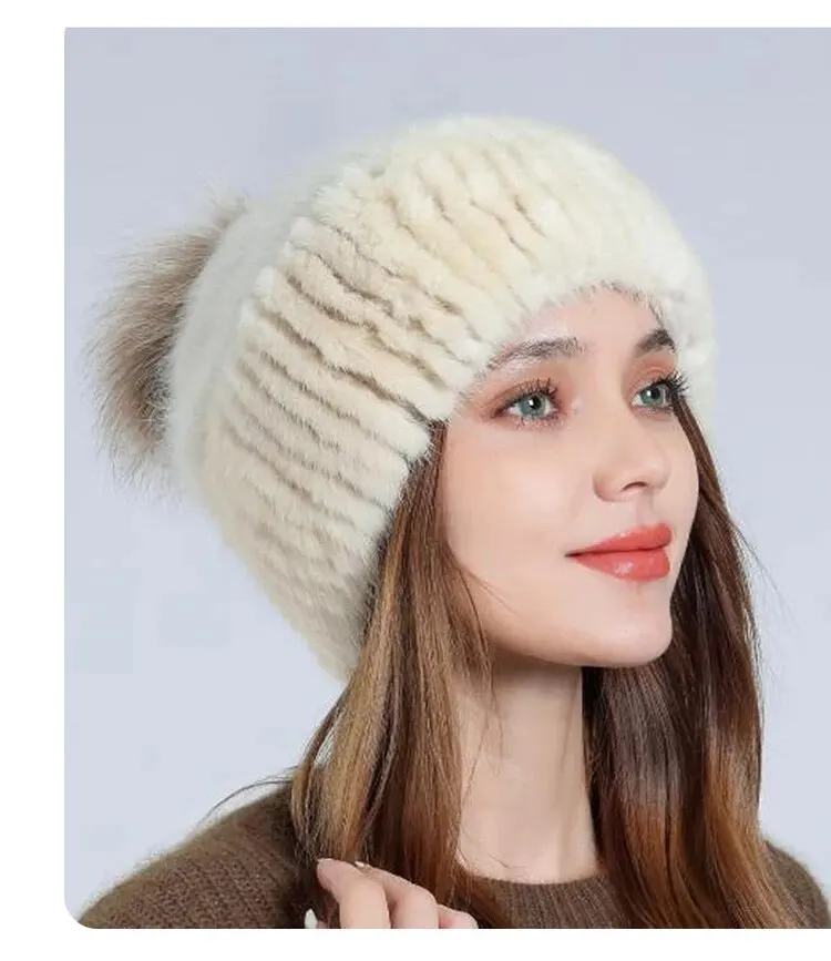 Cappello da sci spesso freddo in visone alla moda da donna in pile caldo in pile invernale_voghion.com