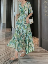 

Chiffon Dress Women Spring Summer Mujer Vestidos Fashion Female Vintage Printed Short Sleeve Loose Casual A-line Long Dresses