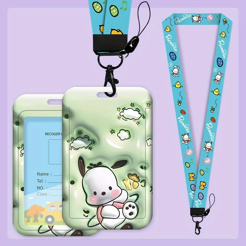 Sanrio Kuromi Student ID Card Holder with Lanyard Cute Pikachu Protective Card Case for School, Bus, Access Card, Work Badge